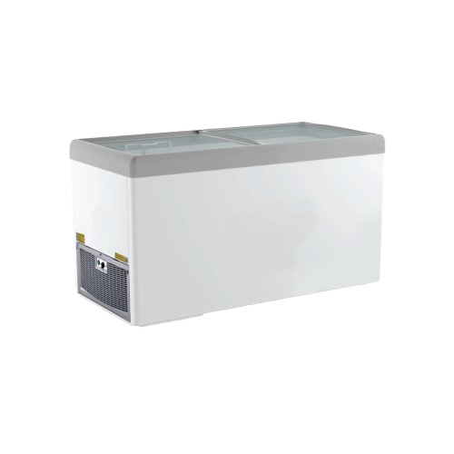 Vertical deep freezer unit with front-opening door and temperature display
